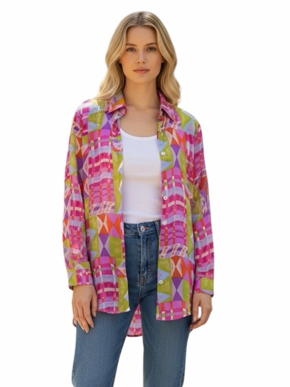 GALINDA WANG VINTAGE RETRO SILK BLOUSE.